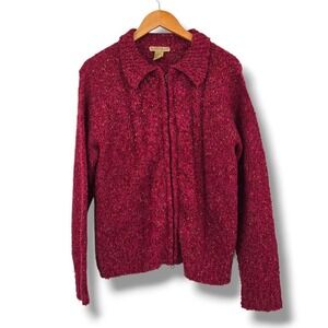 Mountain Lake Women's Burgundy Textured Knit Zip Front Collared Sweater Size L‎